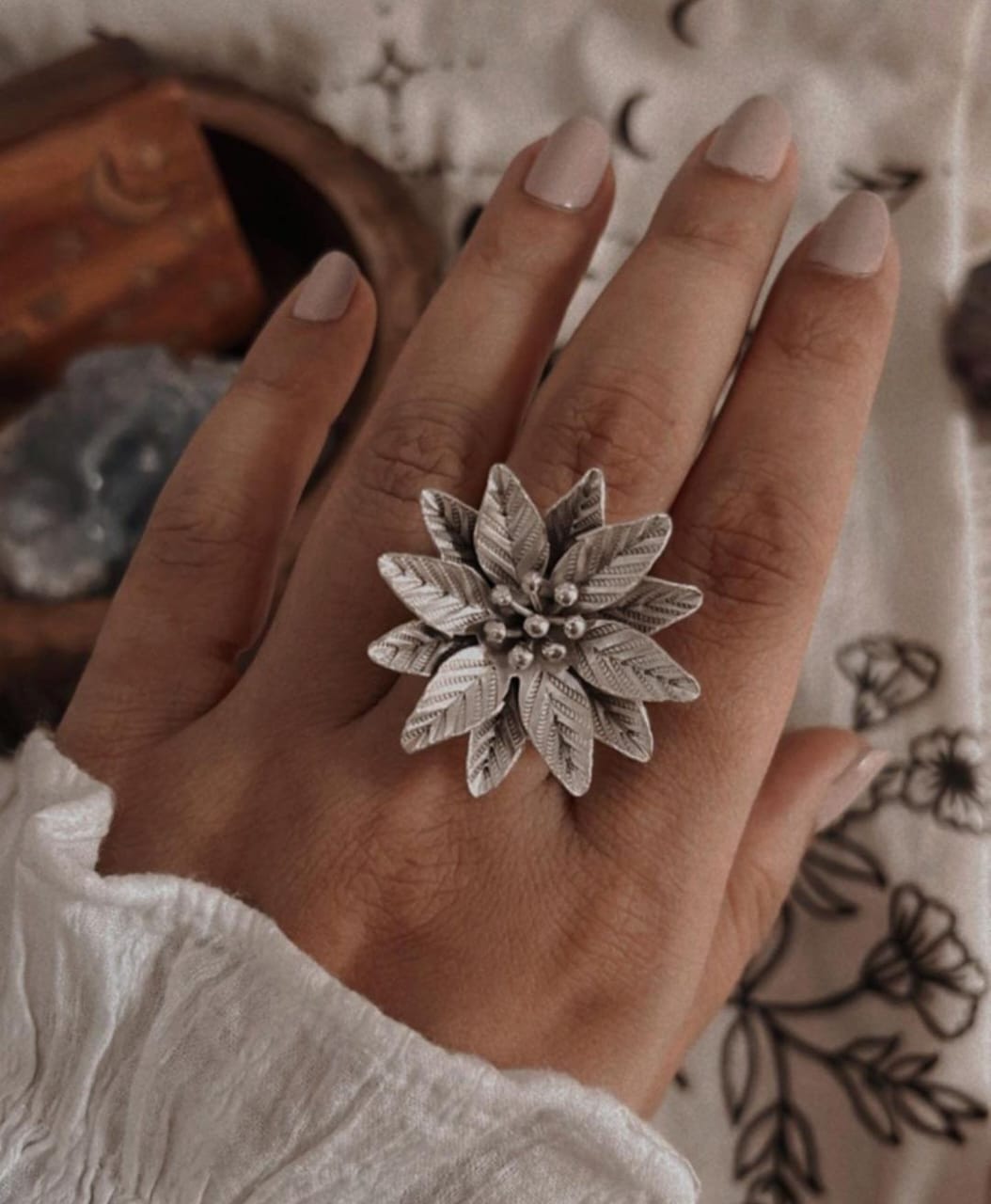 Phool Design Bohemian Silver 925 Adjustable Statement Ring