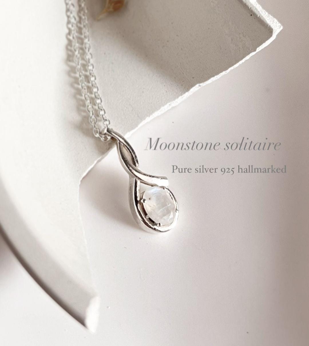 Moonstone Cross Solitaire Silver Pendant with Elegant Chain