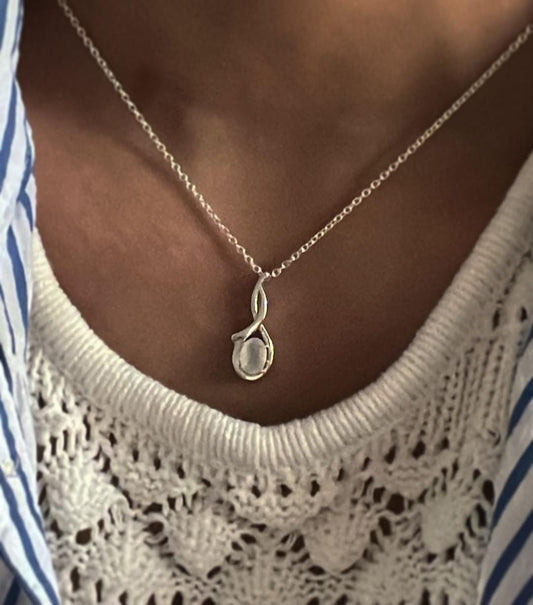 Moonstone Cross Solitaire Silver Pendant with Timeless Silver Chain