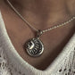 Charming Sun Moon round celestial pendant in silver