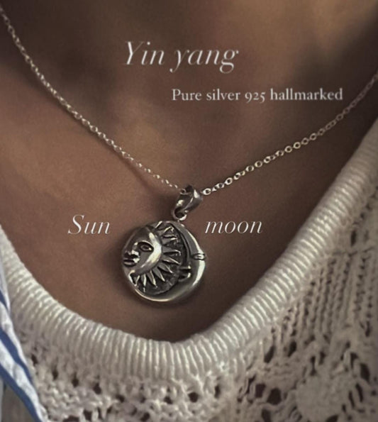 Trendy Sun Moon round pendant with celestial symbols