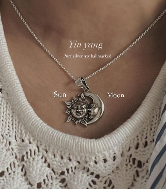Bold Sun Moon big design silver pendant