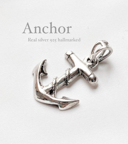 Stylish anchor pendant in polished sterling silver.