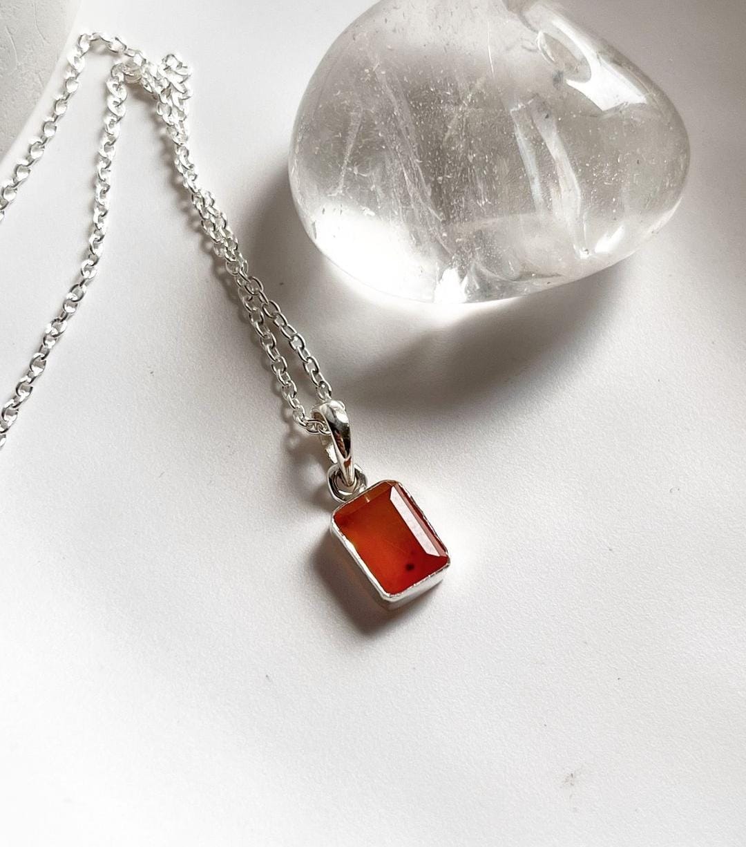 Stylish carnelian rectangle pendant in sterling silver setting