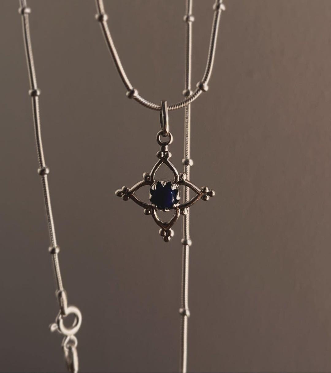 Handcrafted Lapis Lazuli Flower Rawa Pendant in Silver