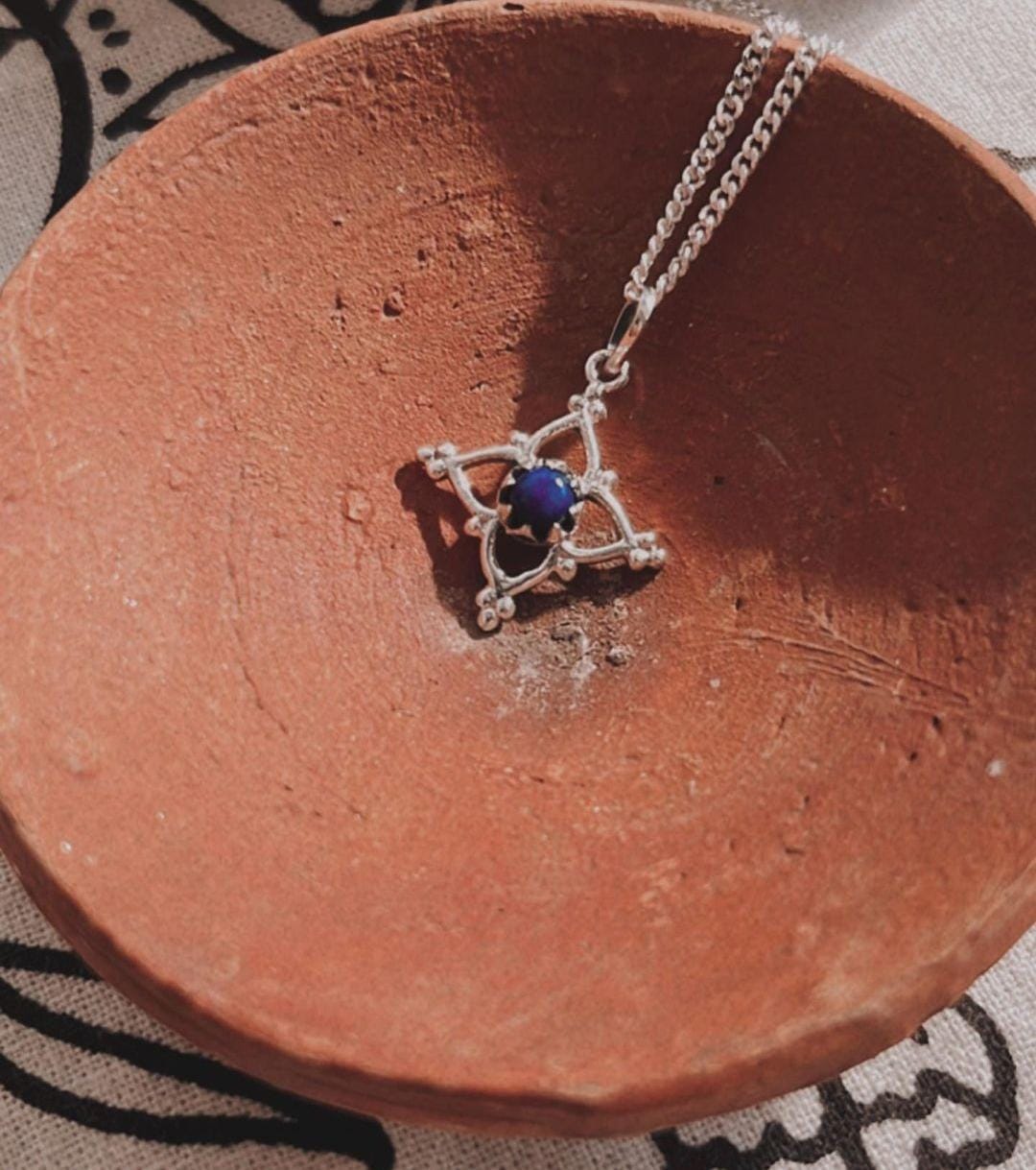 Lapis Lazuli Flower Pendant in Sterling Silver with Rawa Detailing