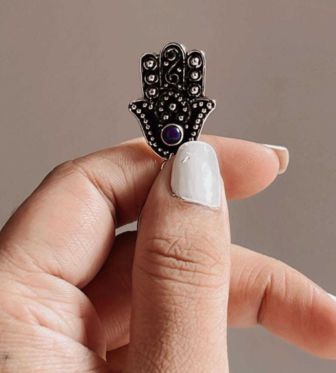 Lapis Lazuli Hamsa Silver Pendant for Good Fortune