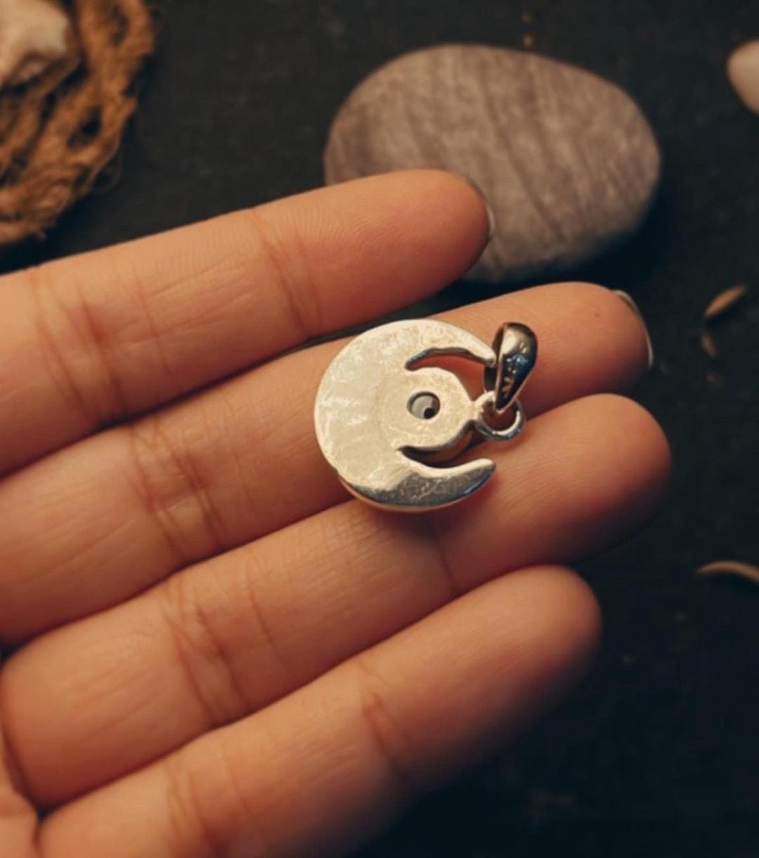 Fresh Water Pearl and Crescent Moon Silver Necklace Pendant