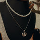 Delicate Crescent Moon Silver Pendant with Fresh Water Pearl