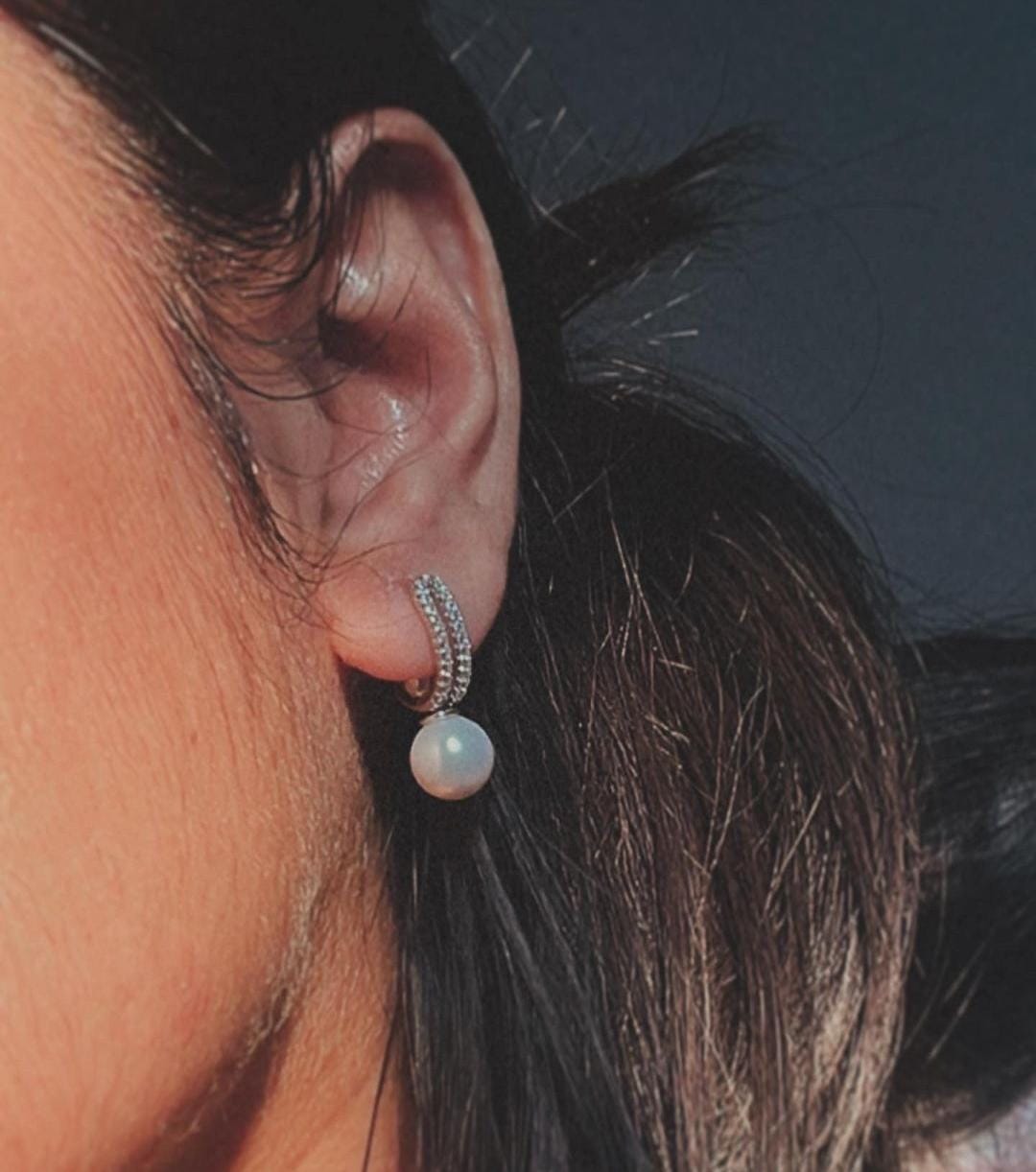 Sterling Silver Fresh Water Pearl CZ 2-in-1 Earrings