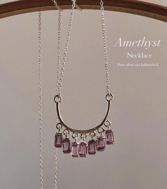 Amethyst Baguette Silver Necklace