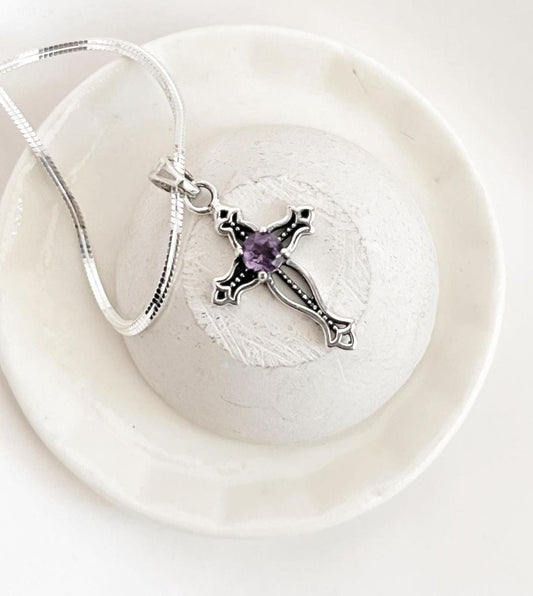 Amethyst Cross Vintage Silver Pendant