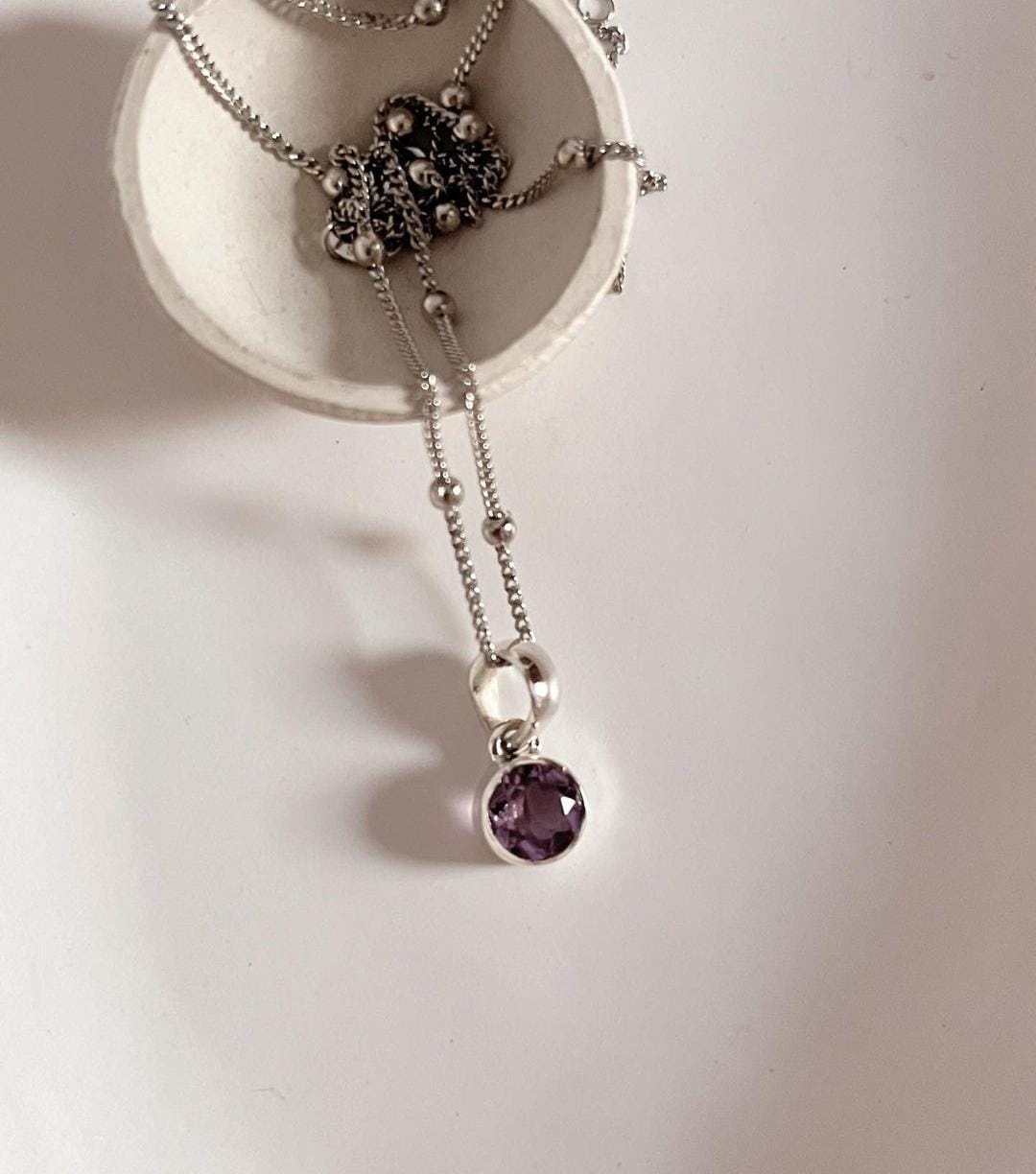 Sterling Silver Pendant with Round Cut Amethyst Gemstone