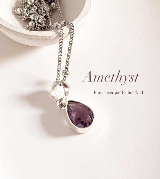 Amethyst Pear Cut Silver Pendant