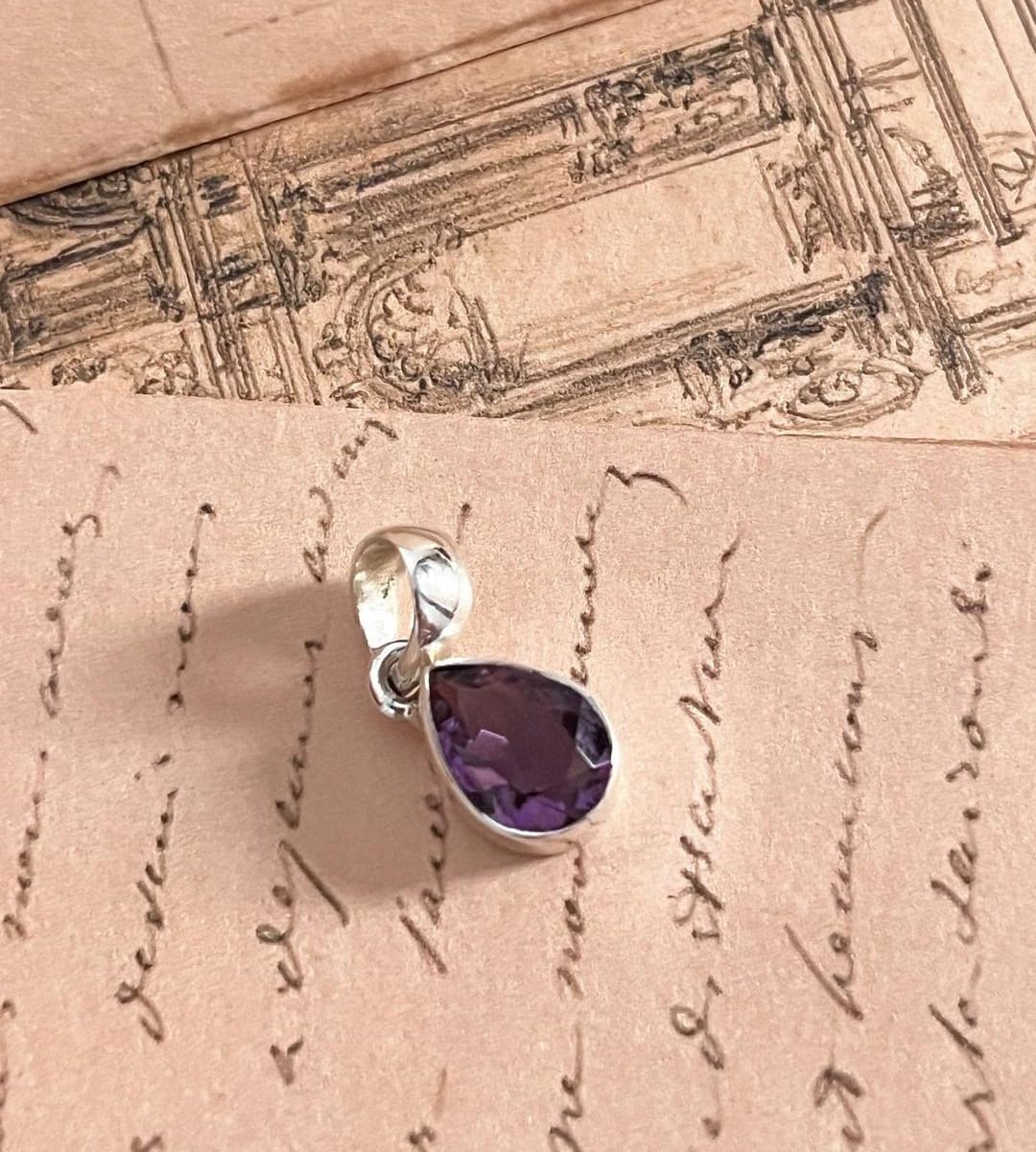 Sterling Silver Pendant with Pear-Cut Amethyst Gemstone