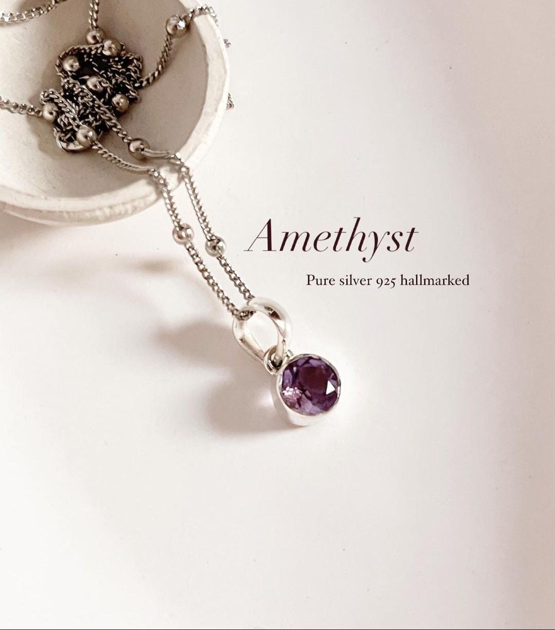 Amethyst Round Cut Silver Pendant