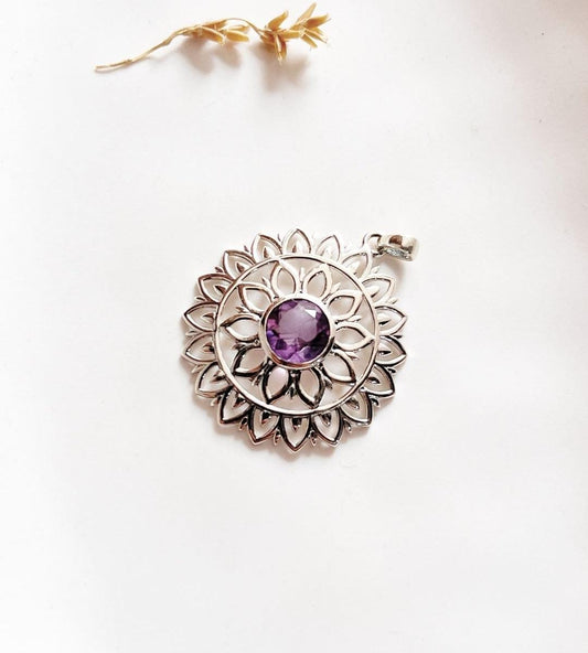 Amethyst Mandala Pendant in Silver