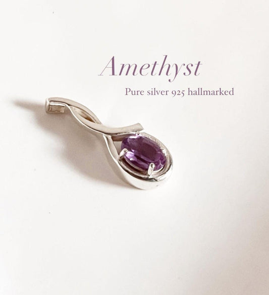 Sterling Silver Cross Pendant with Solitaire Amethyst and Chain