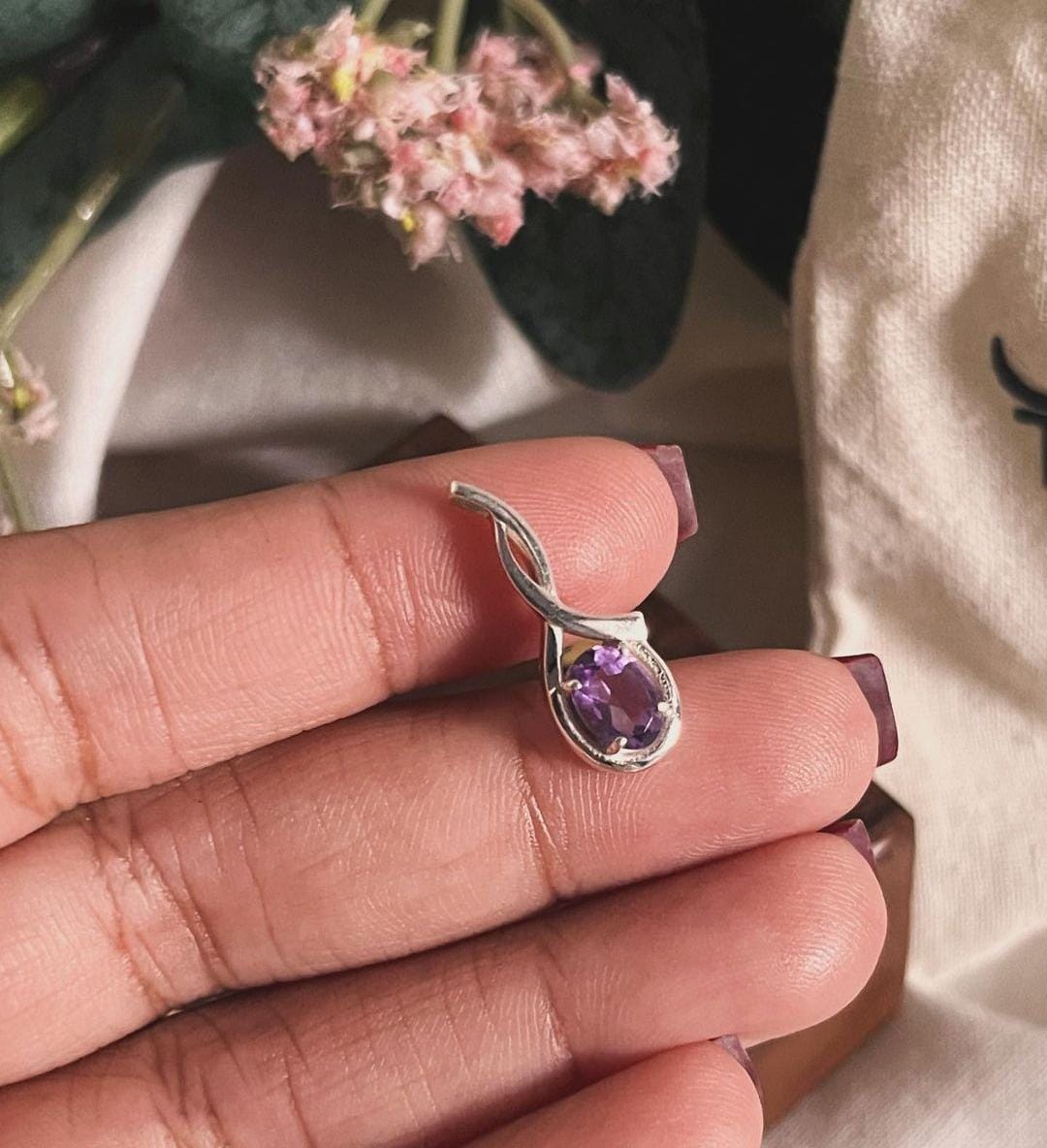 Amethyst Solitaire Cross Silver Pendant with Chain