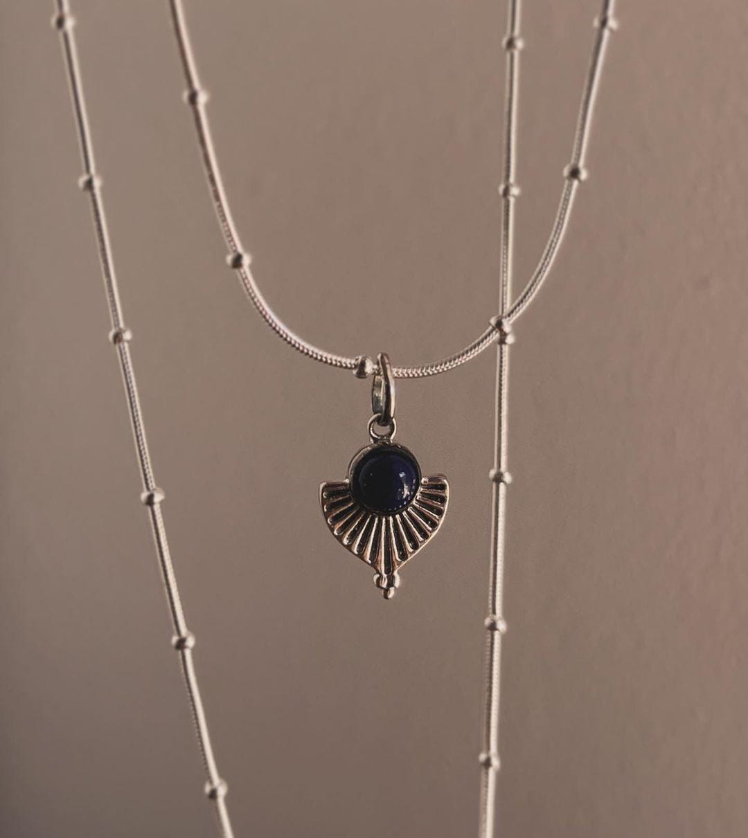 Sterling Silver Lapis Lazuli Fan Pendant with Intricate Details