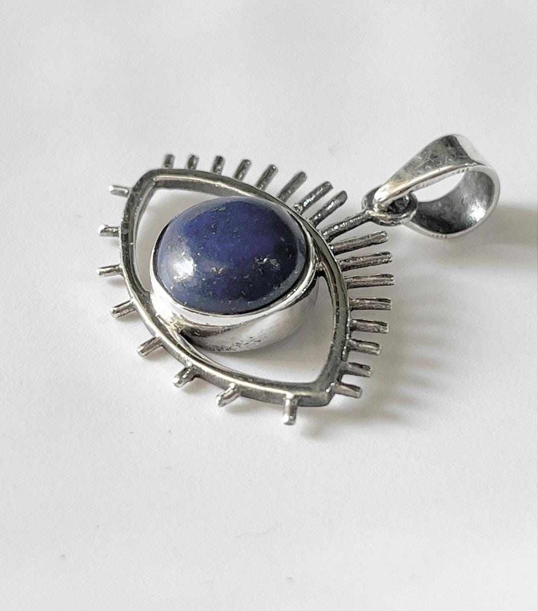 Sterling Silver Lapis Lazuli Evil Eye Pendant with Protective Symbol