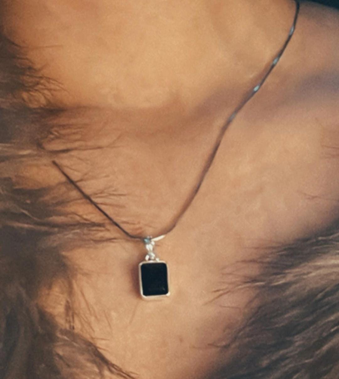 Elegant Rectangular Black Onyx Pendant in Silver