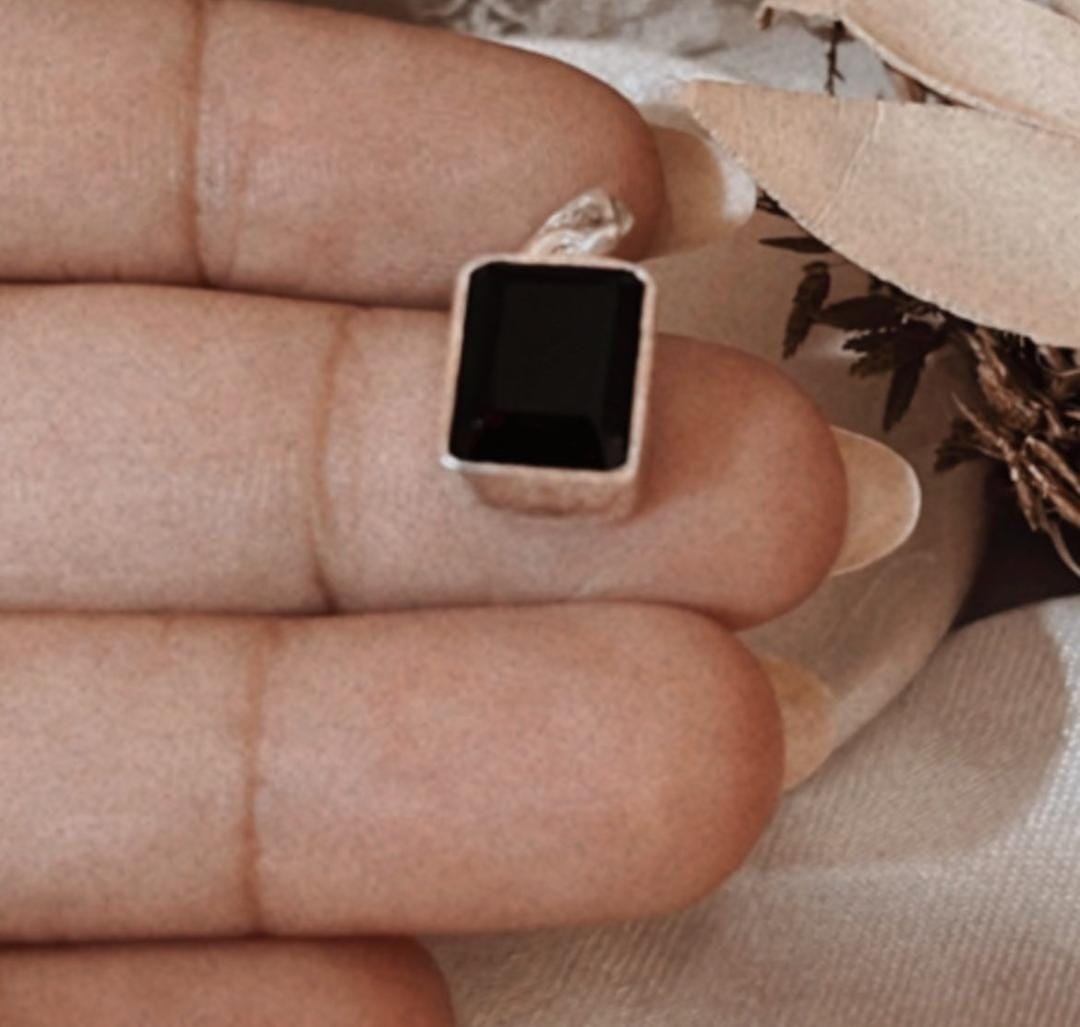 Sleek Rectangular Black Onyx Silver Pendant