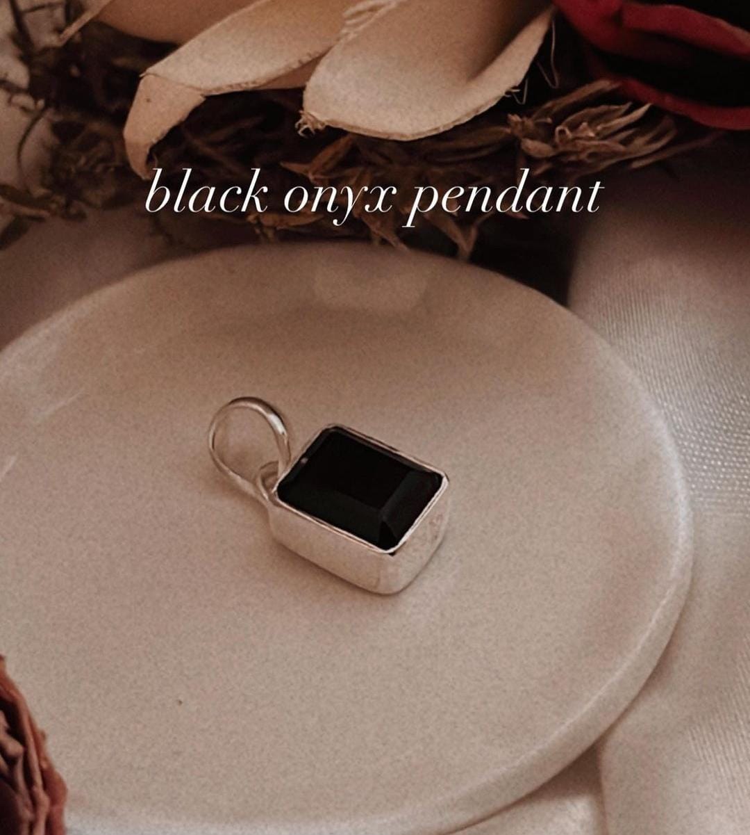 Silver Pendant with Rectangular Black Onyx Gemstone