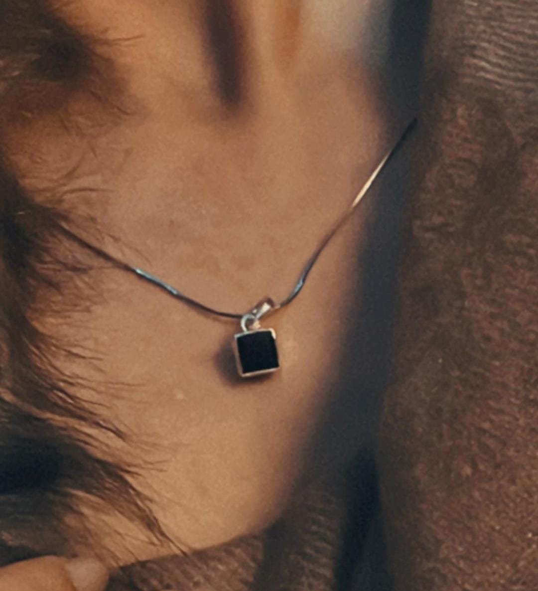 Black Onyx Square Cut Silver Pendant Necklace