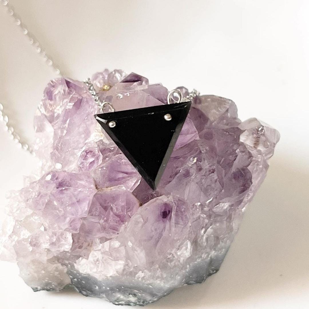 Triangle Pendant Necklace with Black Onyx 