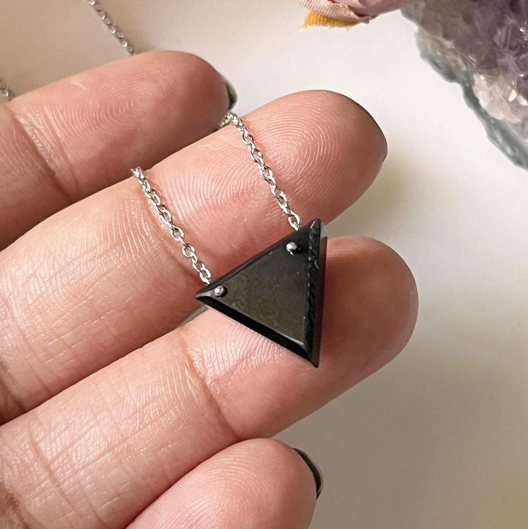 Elegant Black Onyx Triangle Necklace for Strength 