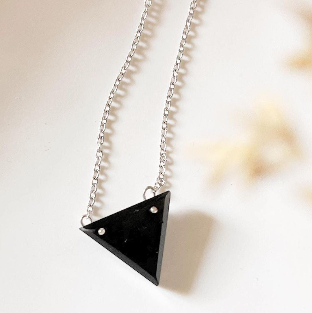 Black Onyx Triangle Necklace for Protection