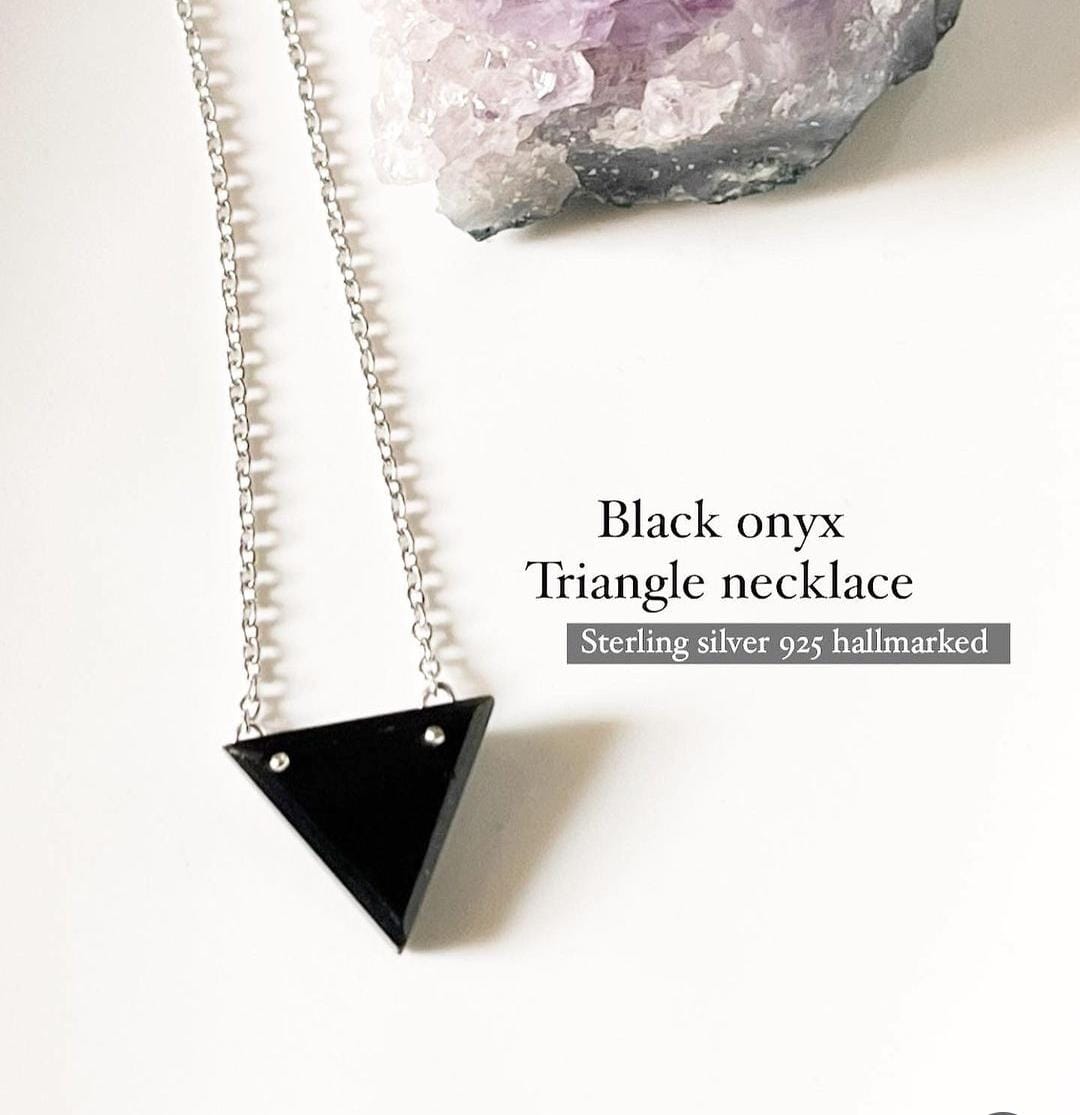 Modern Black Onyx Triangle Pendant Necklace