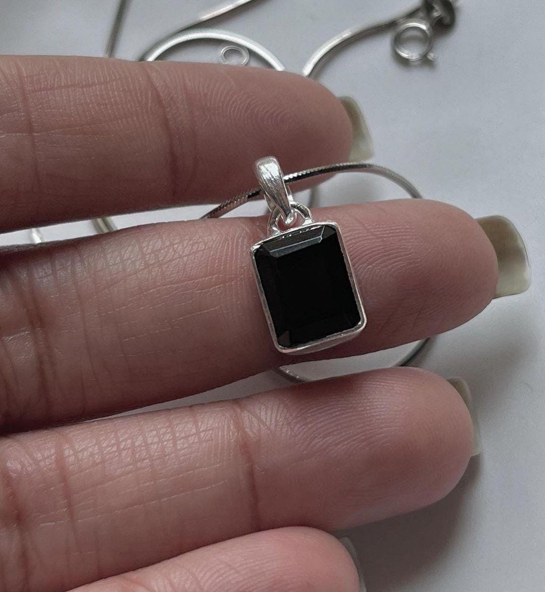 Modern Black Onyx Rectangular Silver Pendant