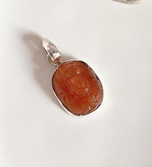 Carnelian Ganesh Carved Silver Pendant
