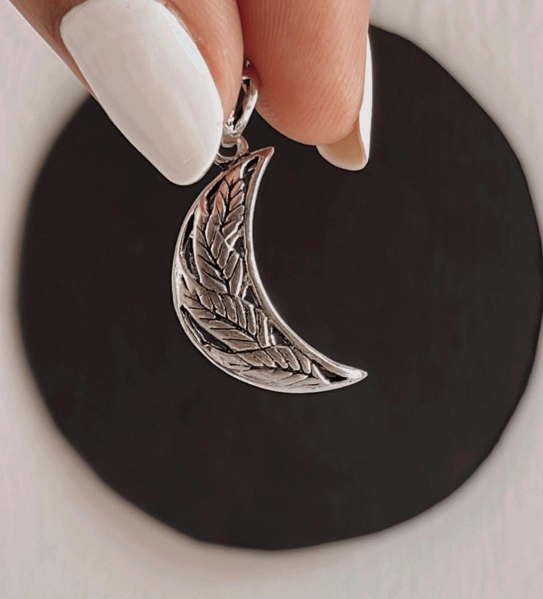 Moon Floral Silver Pendant with Intricate Detailing