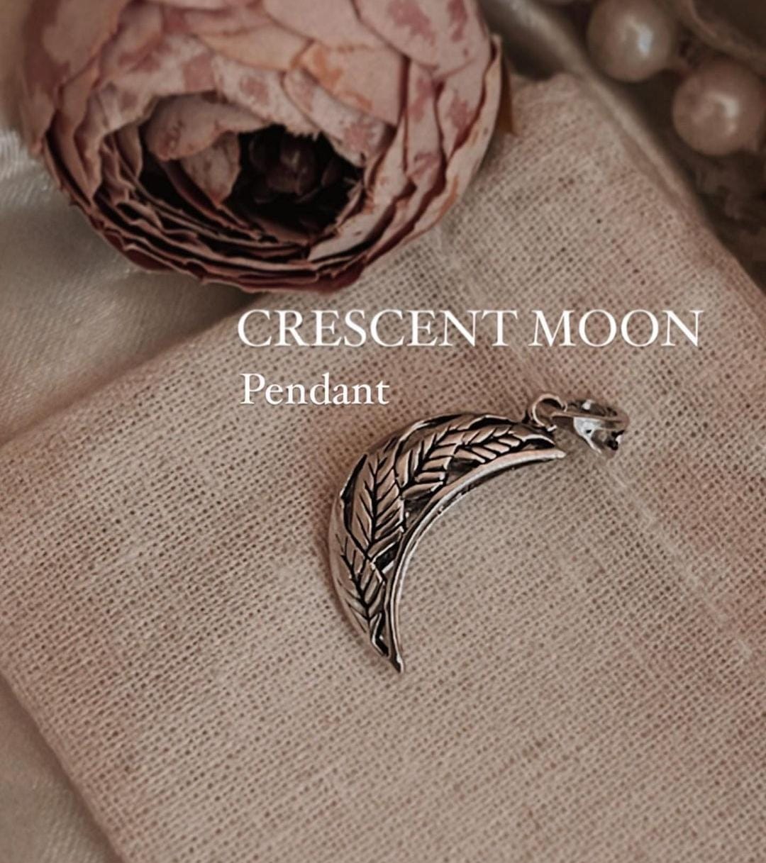 Moon Floral Silver Pendant with Delicate Floral Accents