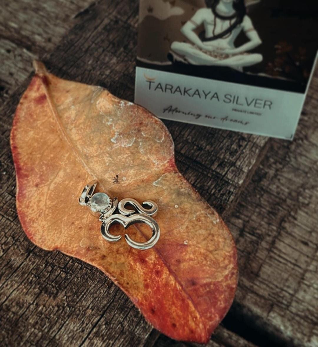 Moonstone Aum Silver Pendant with Spiritual Symbolism