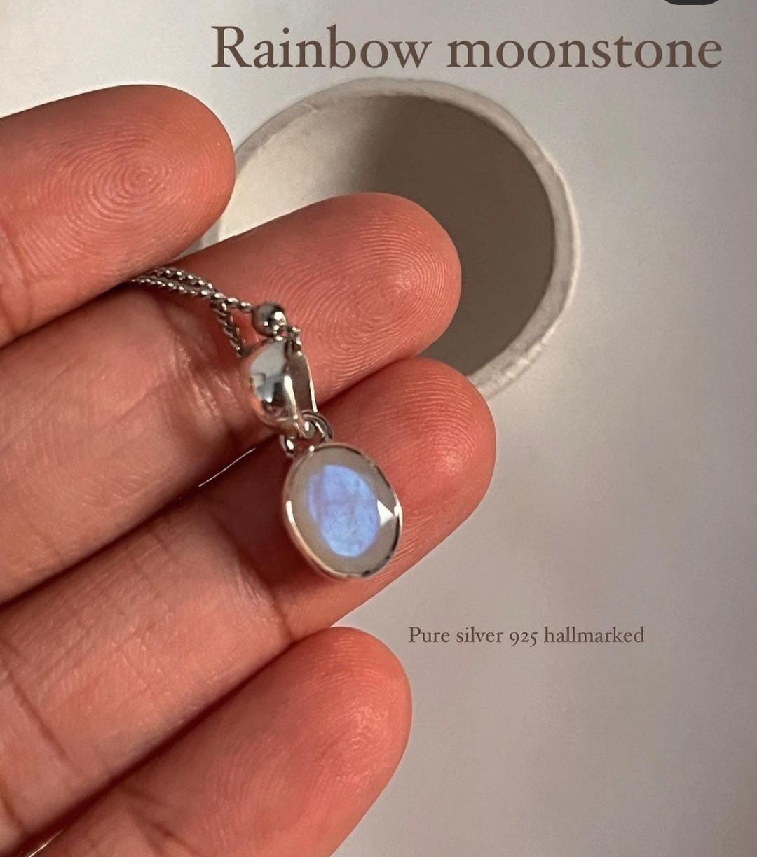 Elegant Oval Cut Moonstone Silver Pendant