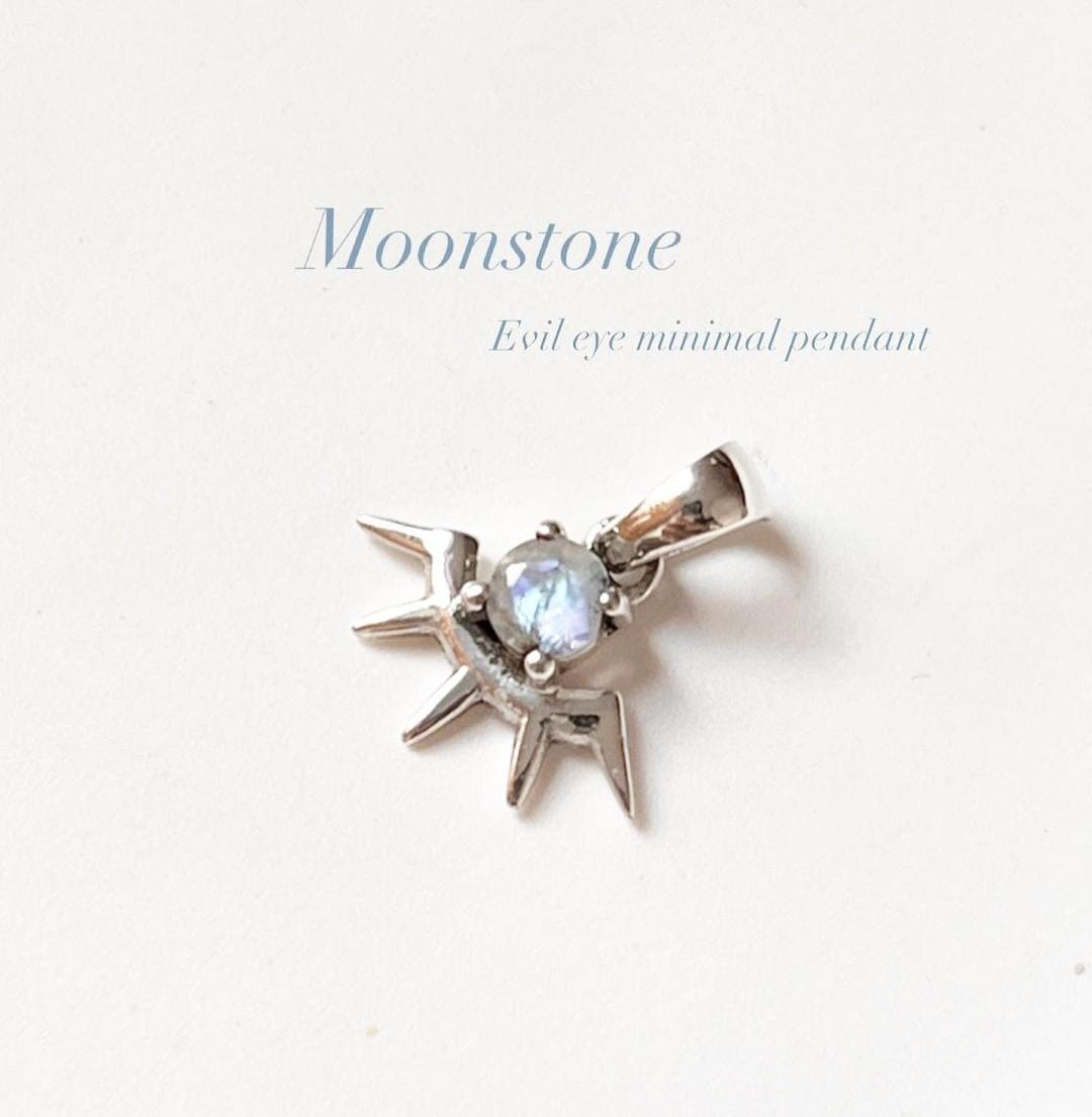 Sterling Silver Necklace with Moonstone Evil Eye Charm