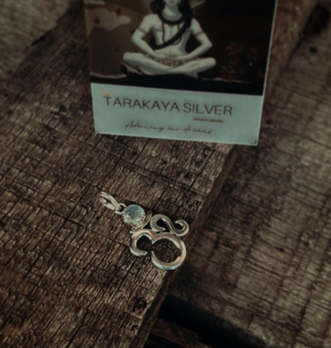 Handcrafted Moonstone Aum Silver Pendant with Sacred Design