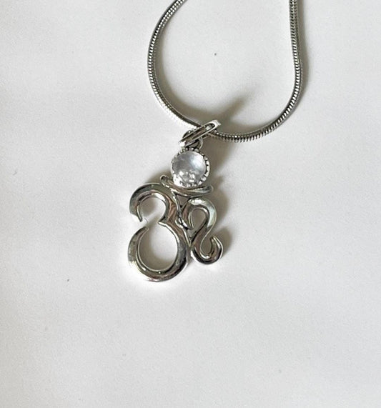 Elegant Moonstone Aum Silver Pendant for Spiritual Balance