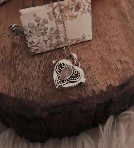 Sterling Silver Heart Pendant with Moonstone Storage