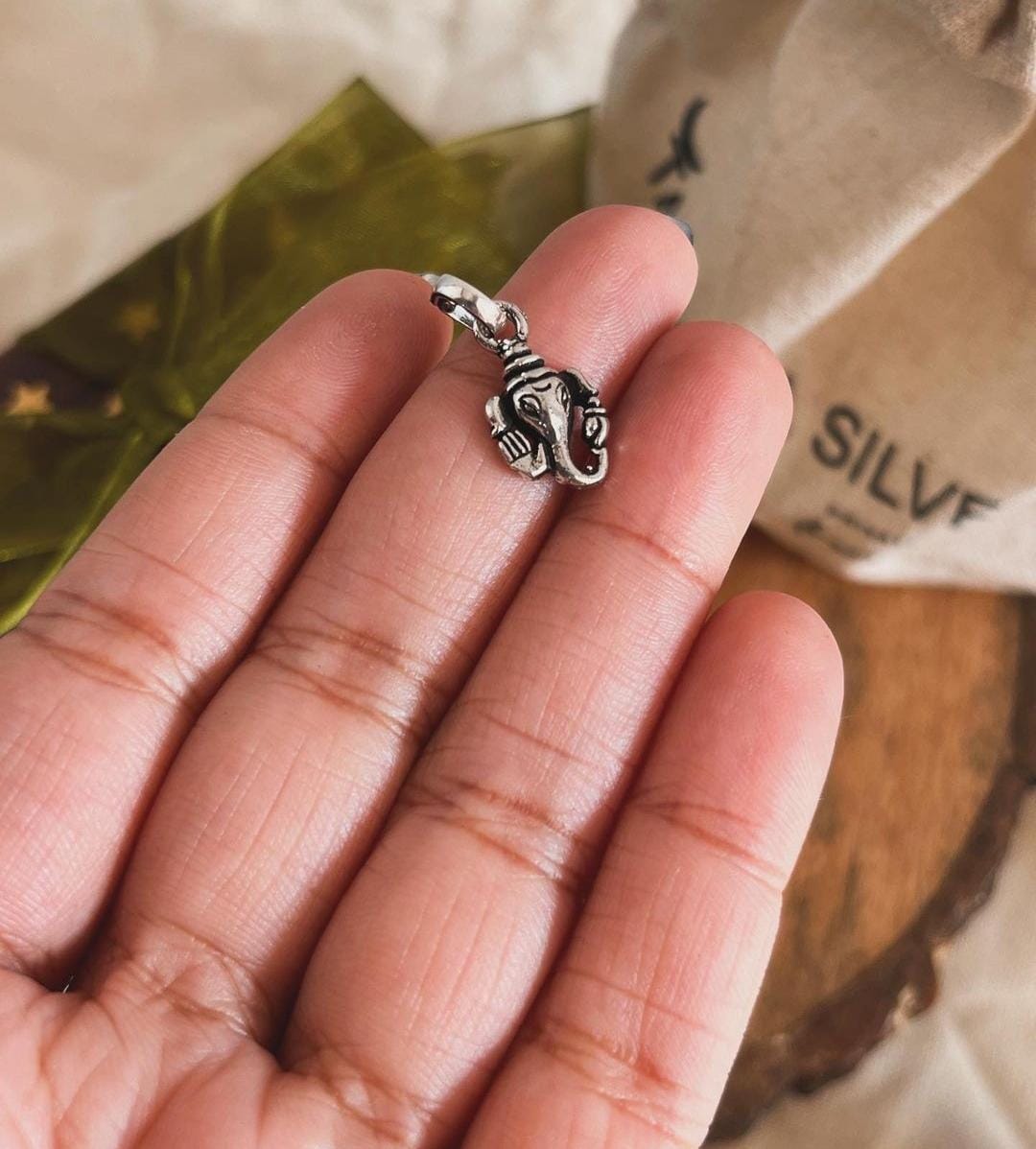 Ganpati Face Silver Pendant for Spiritual Wear