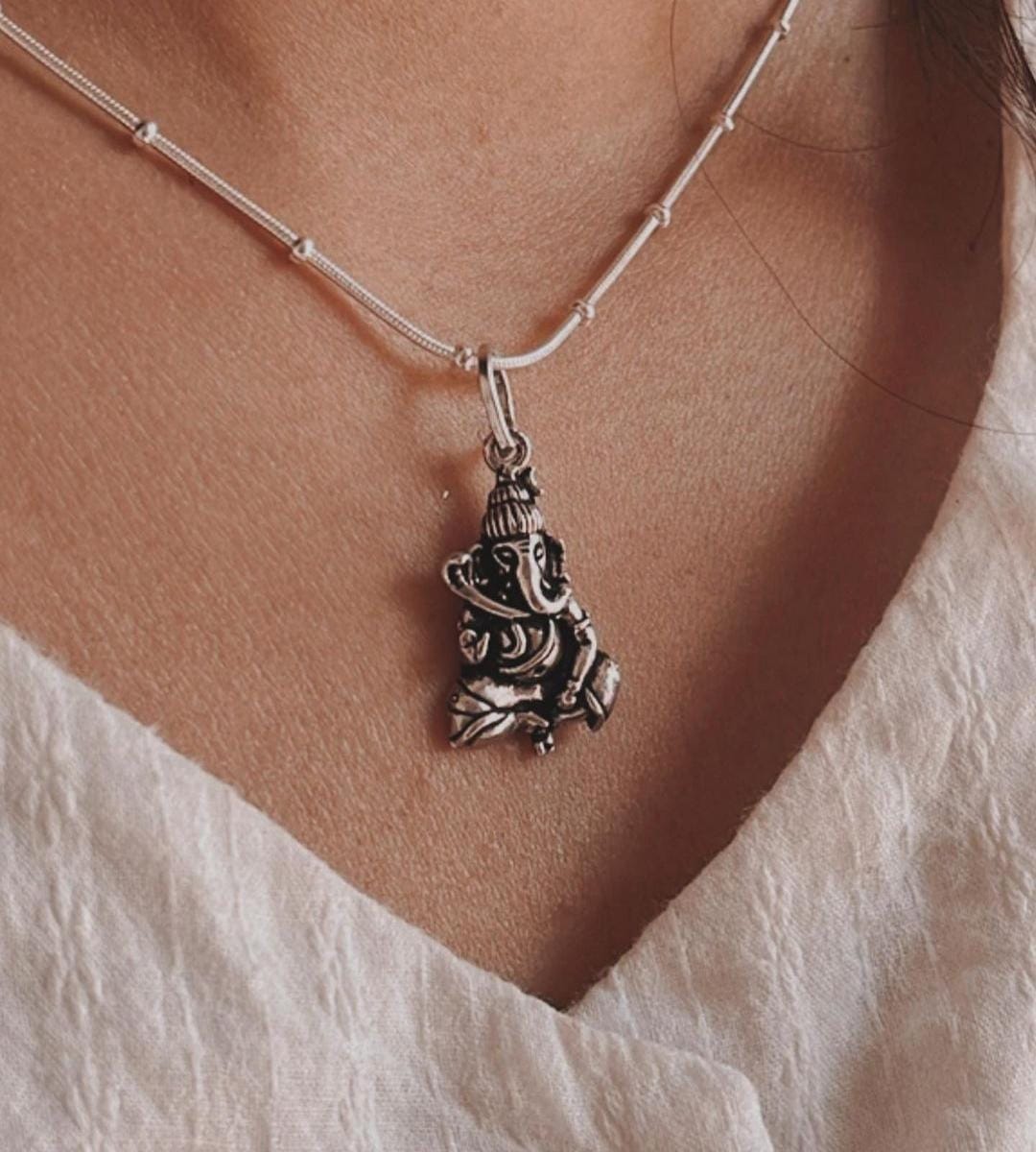 Silver Pendant of Ganesh with Nag Detail