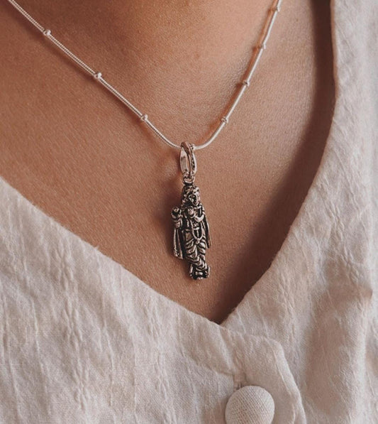 Krishna Standing Silver Pendant with Divine Detailing