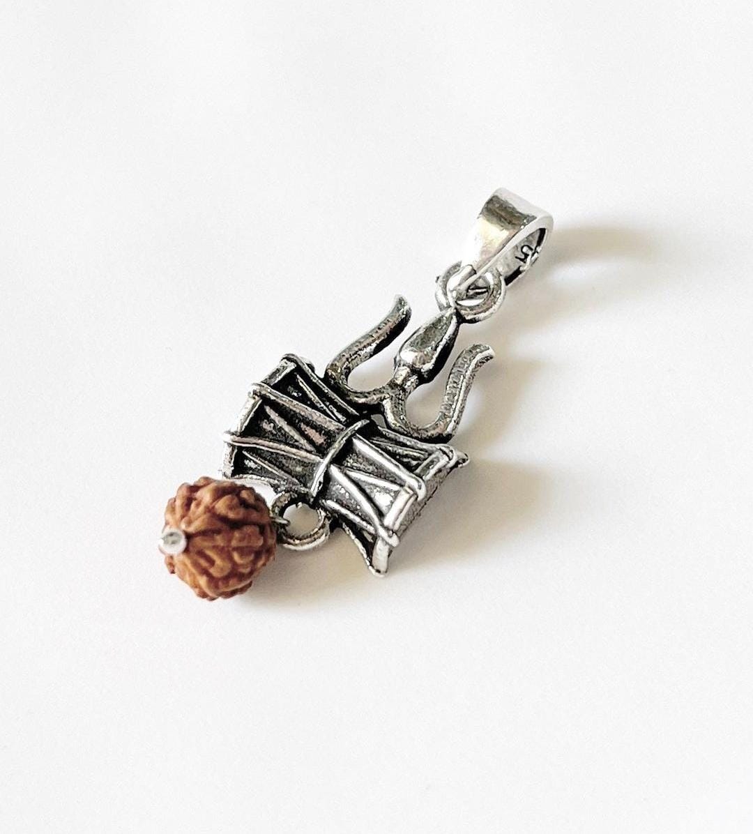 Trishul Damru Rudraksh sterling silver pendant