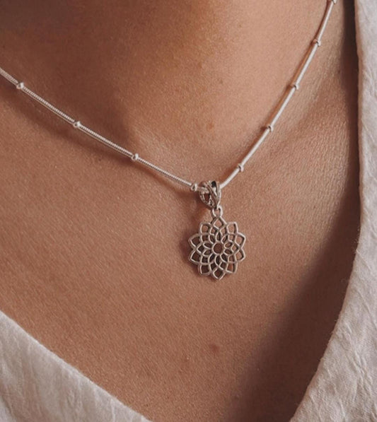 Lotus Mandala Silver Pendant with Intricate Design