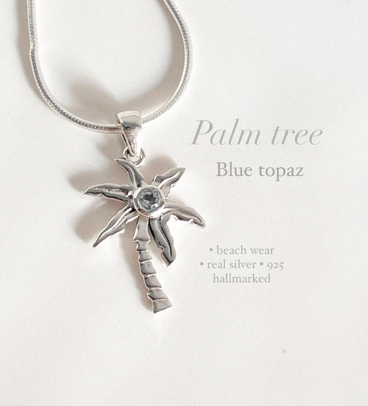Blue Topaz Palm Tree Silver Pendant