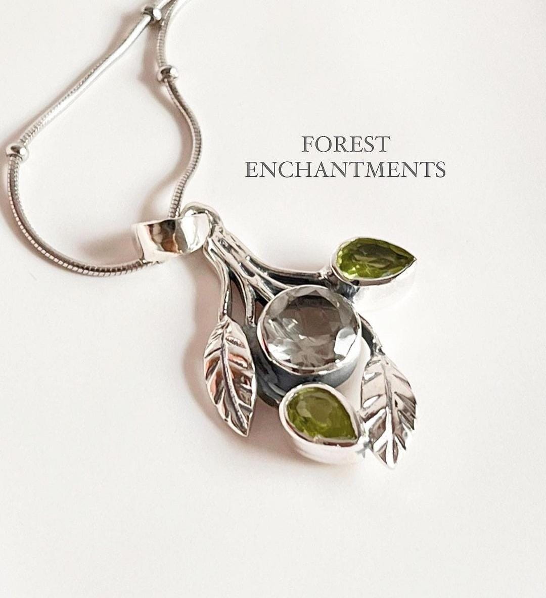 Sterling Silver Peridot Green Amethyst Forest Pendant